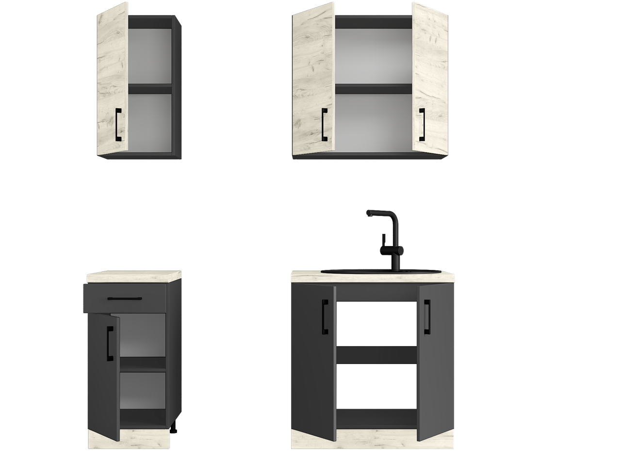 Комплект кухни К-1 Эверест Оптима без столешниц 1,8 м Крафт Белый/Антрацит (ЕК-26002) - фото 2