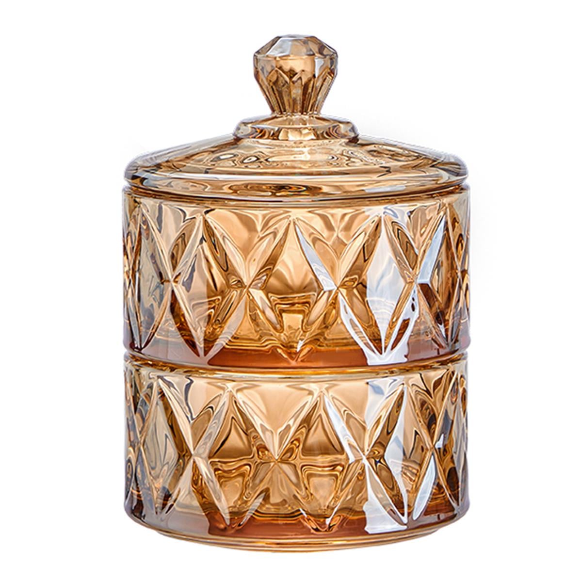 Конфетница двухуровневая с крышкой стеклянная под хрусталь (HP-YH-81)