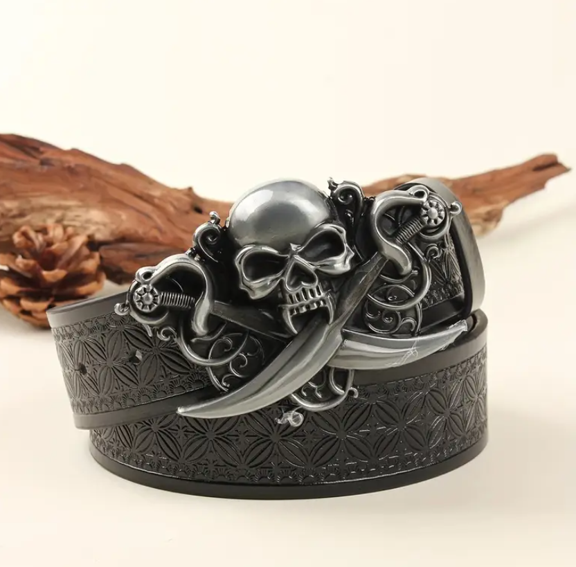 Ремень мужской с металлической пряжкой Череп 120 см Черный (РЧ02) Ремень мужской с металлической пряжкой Череп 120 см Черный (РЧ02)