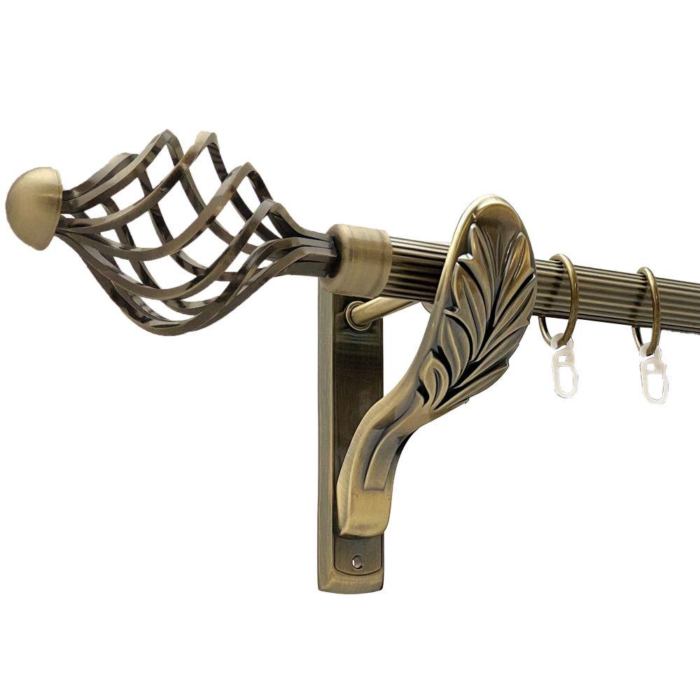 Карниз металевий Orvit Арезо однорядний ретро рифлена труба/кільце металеве Антик 25 мм 300 см (00-00016585)