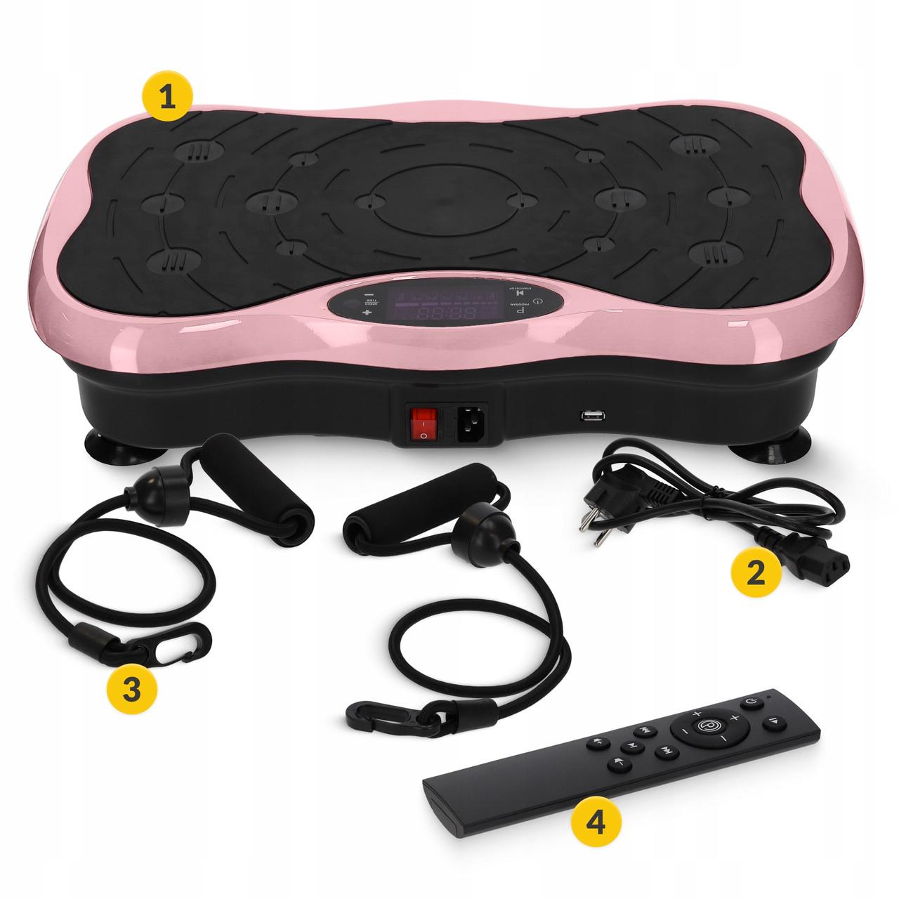 Віброплатформа для тренувань 4FIZJO Ultra+ з пультом та еспандерами Black/Pink (P-5905973402880) - фото 11