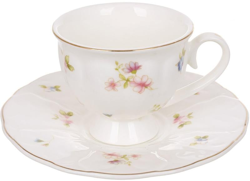 Набор кофейный фарфоровый винтаж флорал 6 чашек на 6 блюдец 90 мл