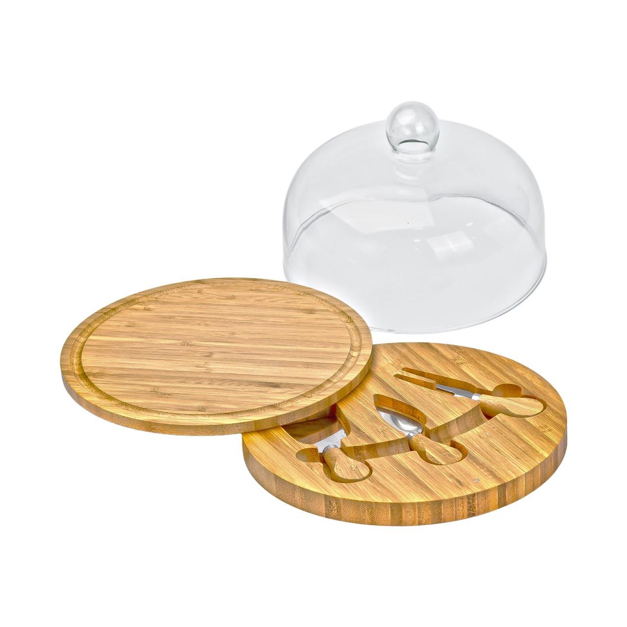 Набор для нарезки сыра со стеклянной крышкой 25 см (4773)