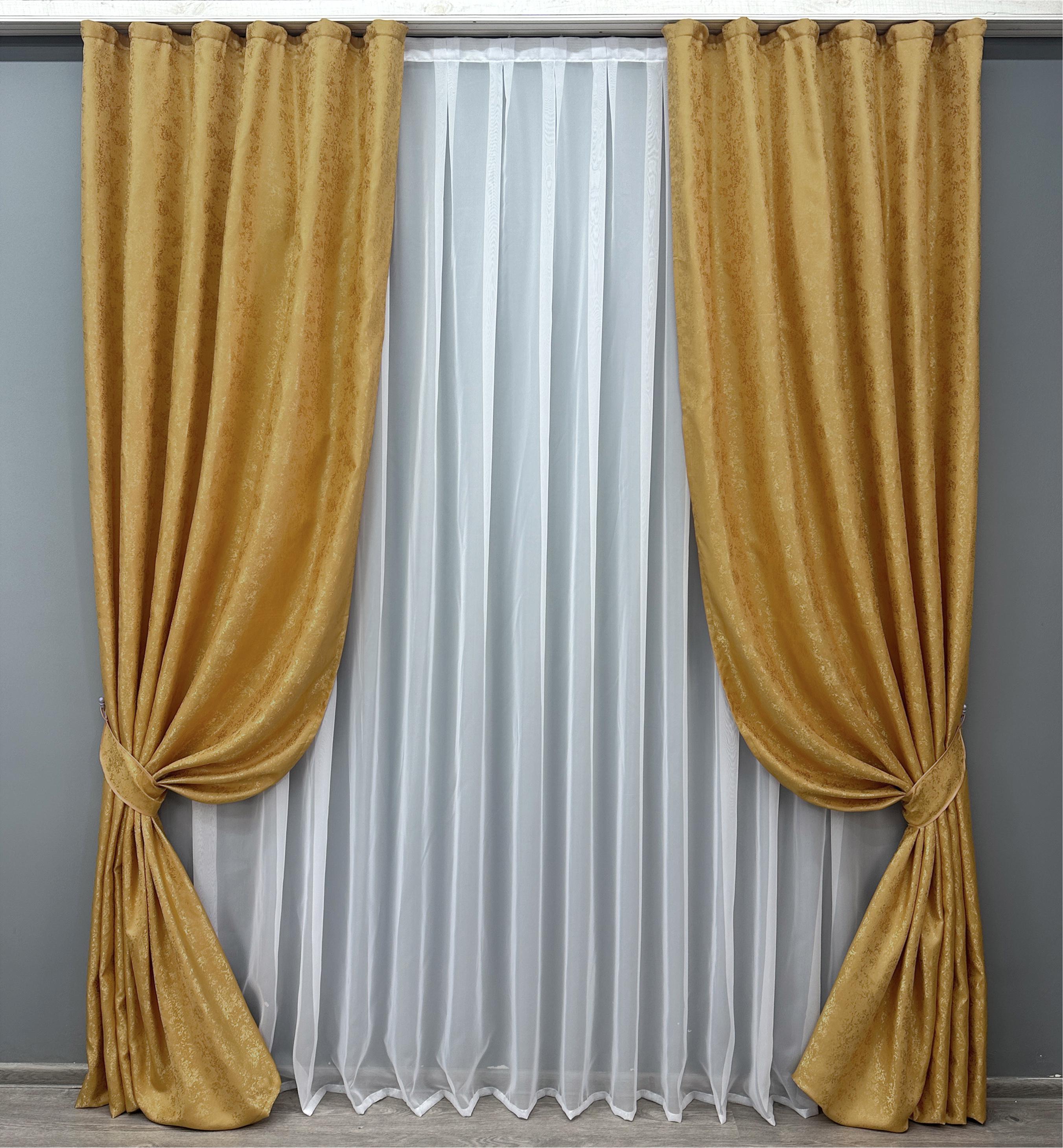 Комплект штор VR-Textil Мармур Al1 №614ш жакард 100х270 см 2 шт. Золотистий (31-067) - фото 1