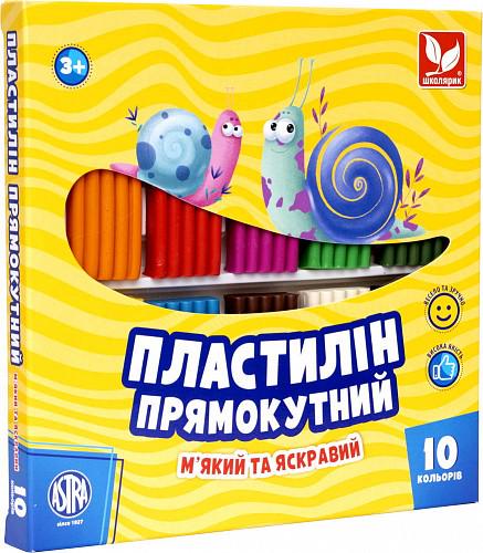 Пластилін прямокутний Школярик восковий 10 кольорів 220 г (4823088218367) - фото 1