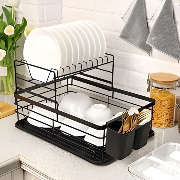 Сушка для посуду двуярусна Kamille алюміній Чорний (70844) - фото 3 Сушка для посуду двуярусна Kamille алюміній Чорний (70844) - фото 3