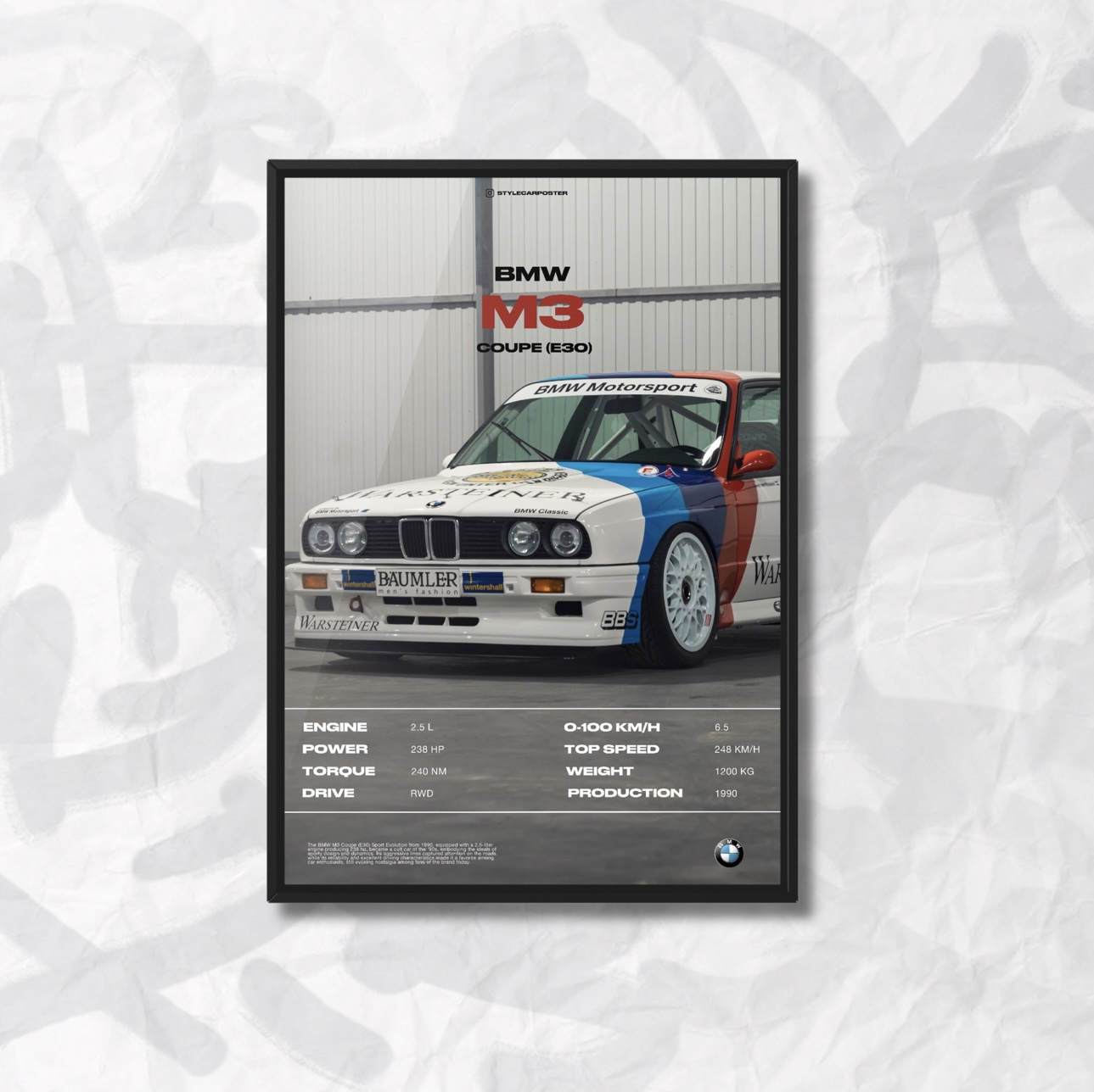 Картина с авто BMW M3 E30 дизайн Automotive Elegance А3 297х420 мм (BM0006)