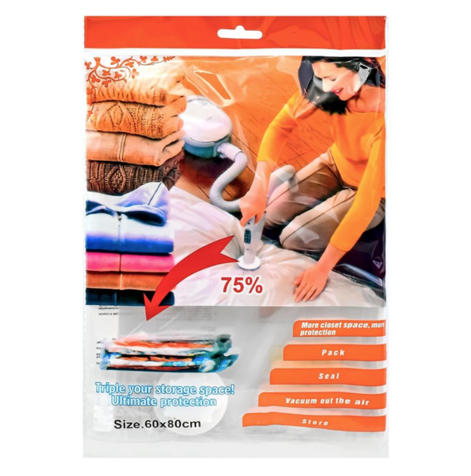 Набор вакуумных пакетов для хранения одежды VACUUM-BAG герметичный с клапаном для пылесоса или насоса 80х60 см (25347990)
