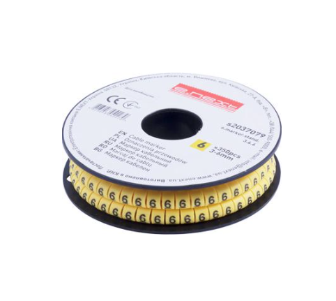 Маркер кабельный E.NEXT e.marker.stand.3.6.6 цифра 6 3-6 мм2 350 шт./рул. Желтый (s2037079)