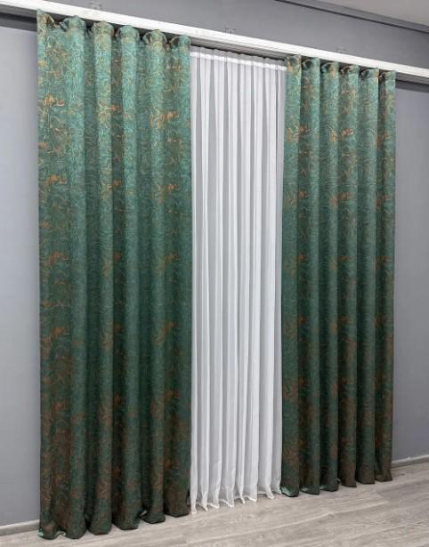 Комплект штор Fantasy жакард 1,5х2,9 м 2 шт. Смарагдовий/Золотистий (1633ш) - фото 5 Комплект штор Fantasy жакард 1,5х2,9 м 2 шт. Смарагдовий/Золотистий (1633ш) - фото 5