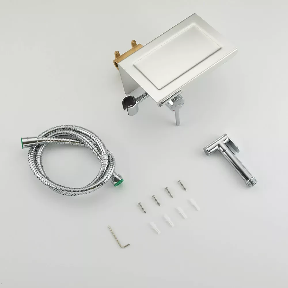 Гигиенический душ скрытого монтажа Frap F7516 с держателем бумаги и полкой Хром (F7516) - фото 6