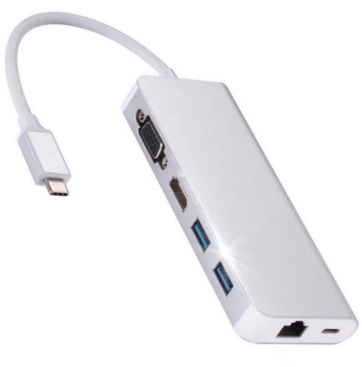 USB-хаб Foxconn Type-C на HDMI /VGA/USB-хаб 2x3,0/Ethernet LAN RJ-45/USB-C Charging (A10199) - фото 1