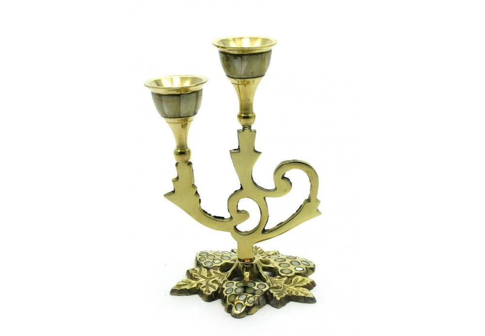 Подсвечник бронзовый на 2 свечи с перламутром 15,5х10х10 см (27820)