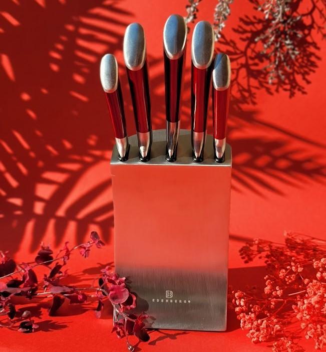 Набір ножів Edenberg із нержавіючої сталі на підставці 6 пр. (EB-11002) Червоний - фото 3