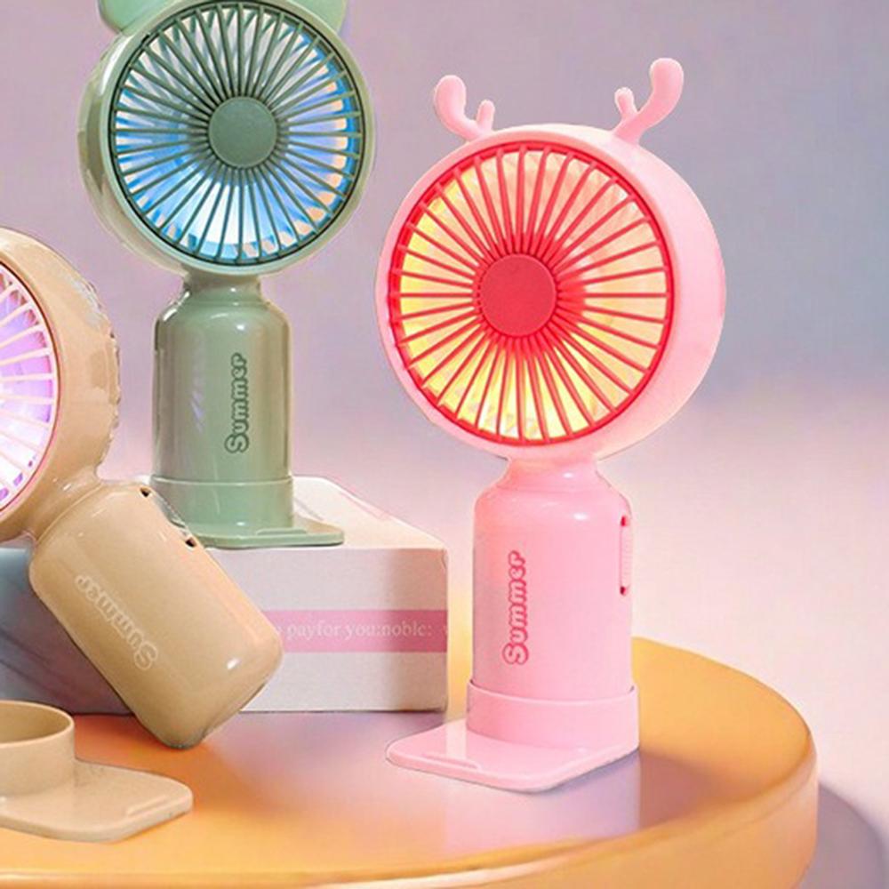 Портативный вентилятор с рожками Олень на аккумуляторе и USB Розовый - фото 5