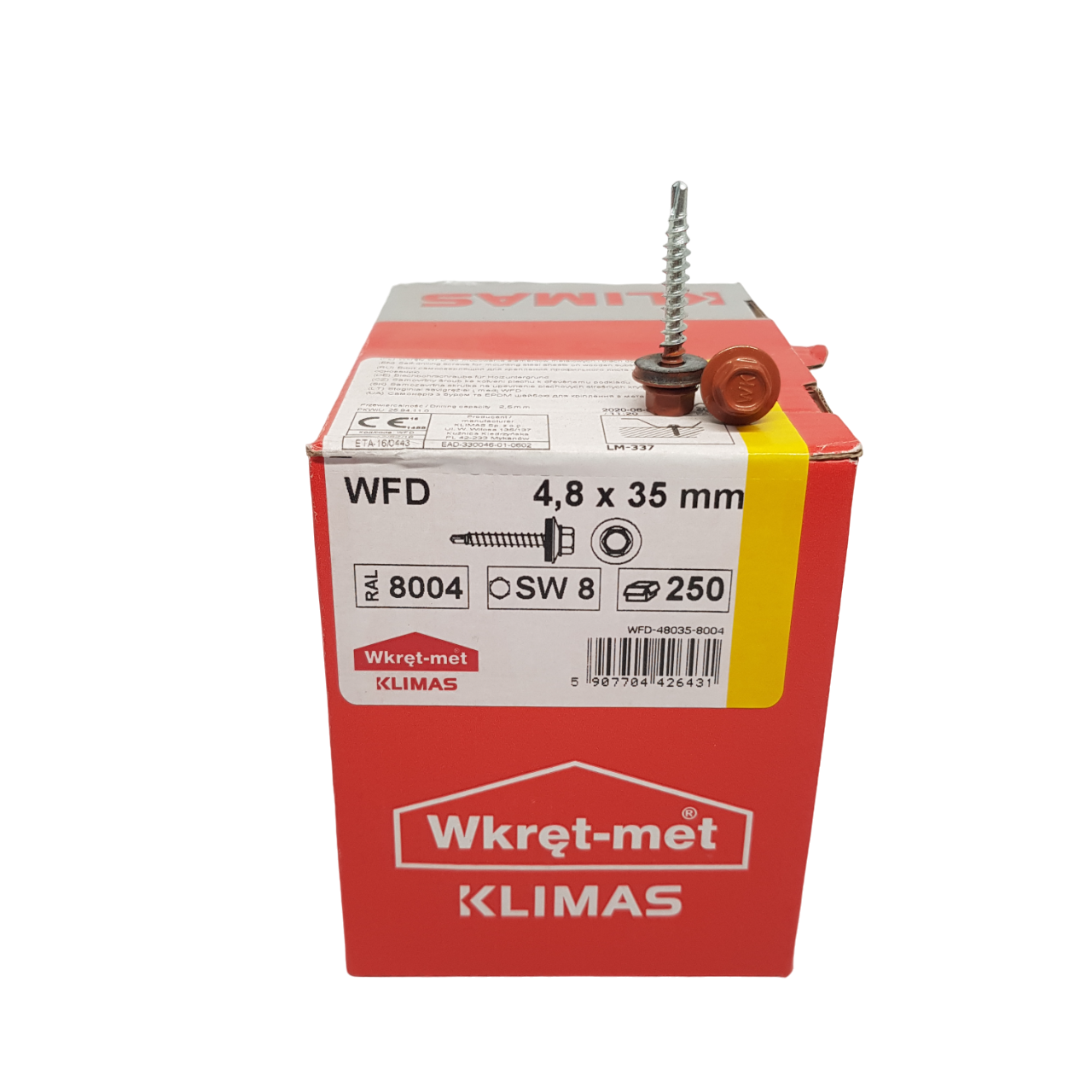 Саморез кровельный Wkret-Met WFD по дереву с шайбой EPDM 4,8х35 мм (RAL 8004) Саморез кровельный Wkret-Met WFD по дереву с шайбой EPDM 4,8х35 мм (RAL 8004)
