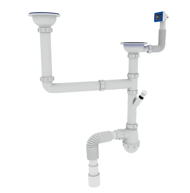 Сифон для кухни Zerix SK-03-A 3 1/2"x40 мм с двумя выпусками и отводом для стиральной машины (ZX4955)
