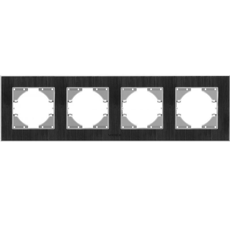 Рамка чотиримісна горизонтальна Videx Binera Чорний алюміній (00000013070)