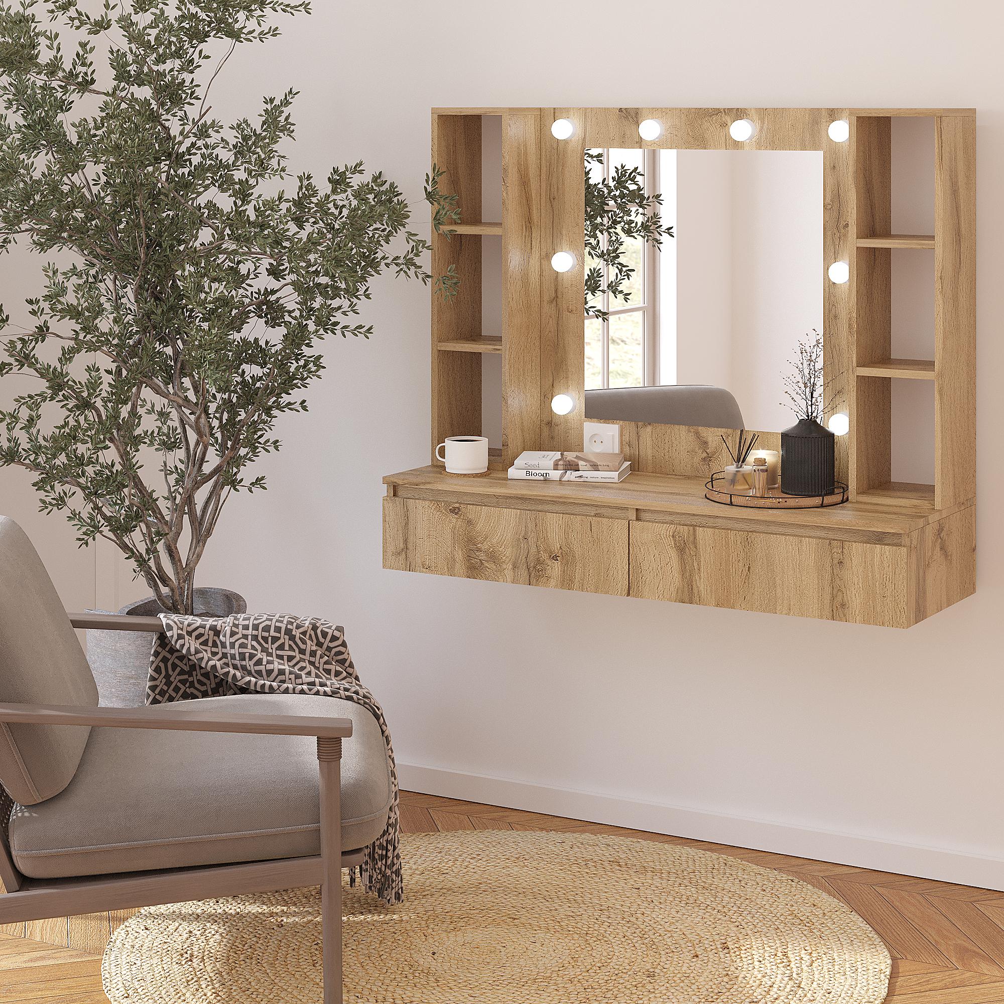 Туалетный столик подвесной с подсветкой ТЗ-Флай 1000х1200х400 мм Дуб тахо - фото 1