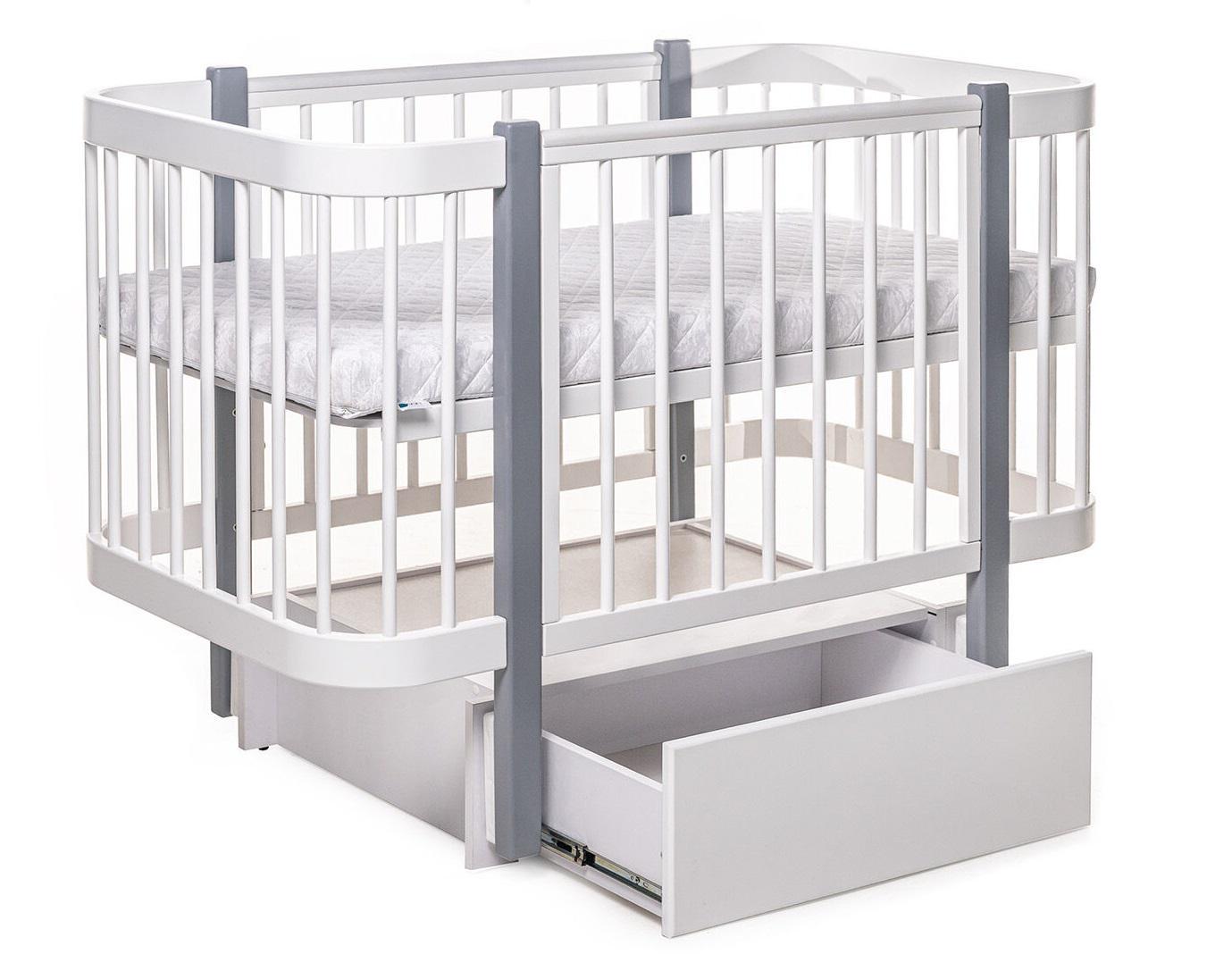 Кроватка деревянная Світанок с ящиком White/Gray (149775)