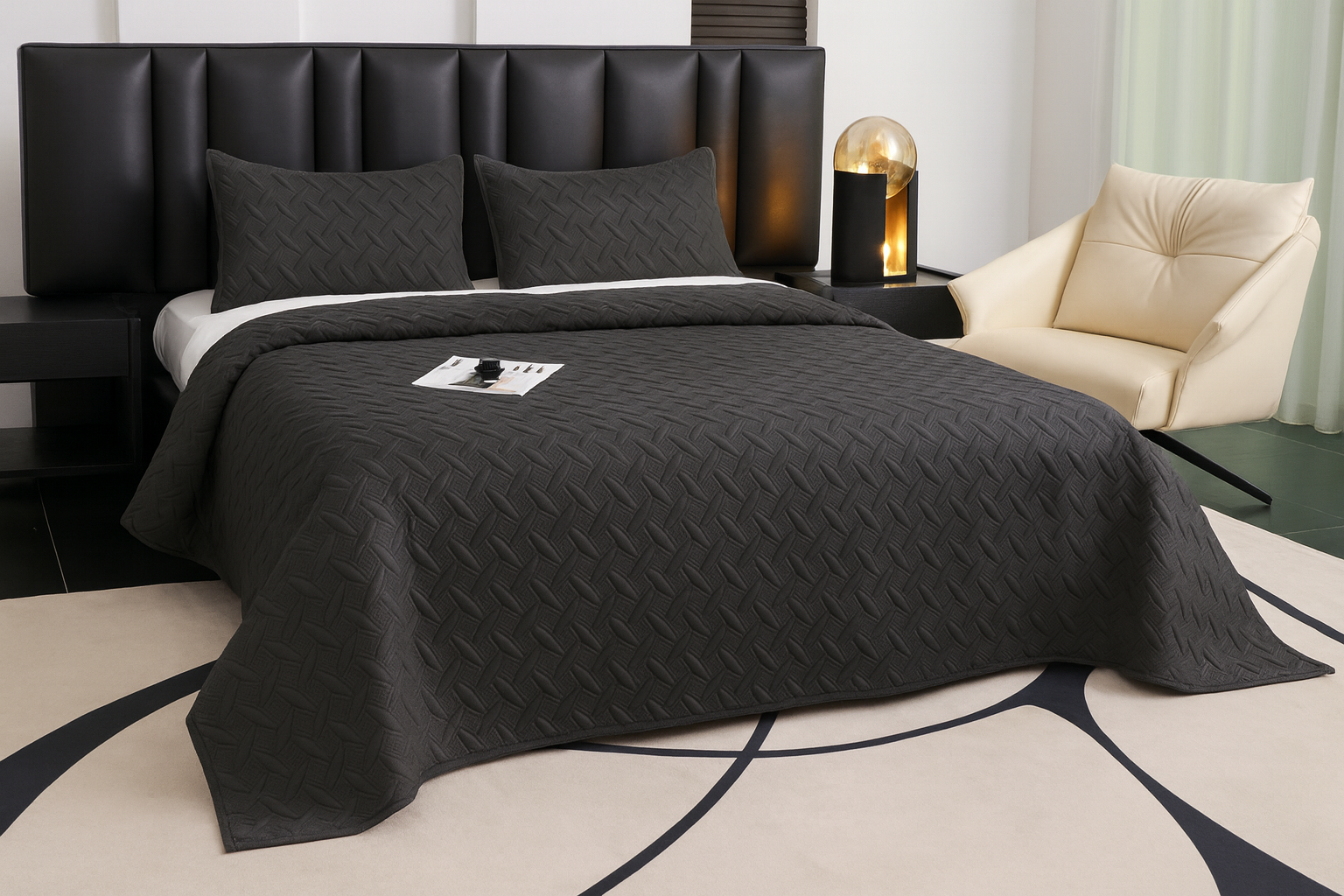 Комплект стьобаного покривала 200х230 см з двома наволочками 50х70 см мікрофібра Графітовий (MDP2710/graphite)