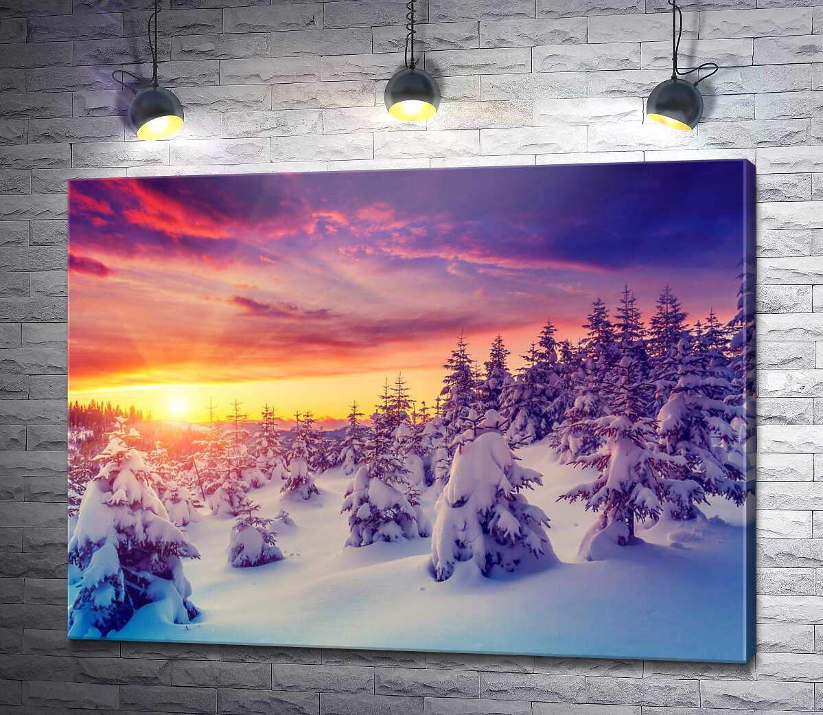 Картина ArtPoster Зимний пейзаж в горах с красочным закатом 130x98 см Модуль №1 (004049)