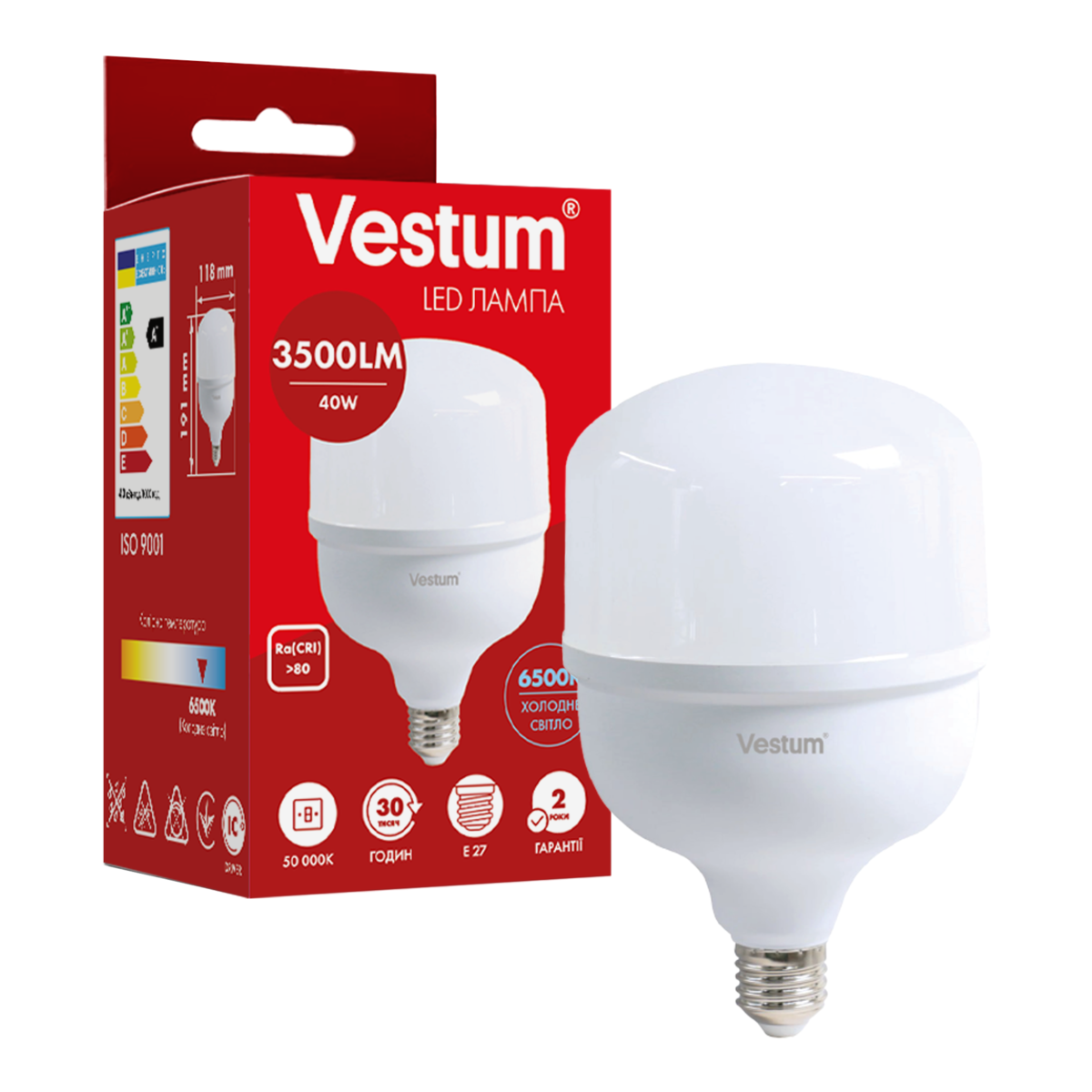 Светодиодная лампа высокомощная Vestum T120 40W 6500K 220V E27 (1-VS-1609)