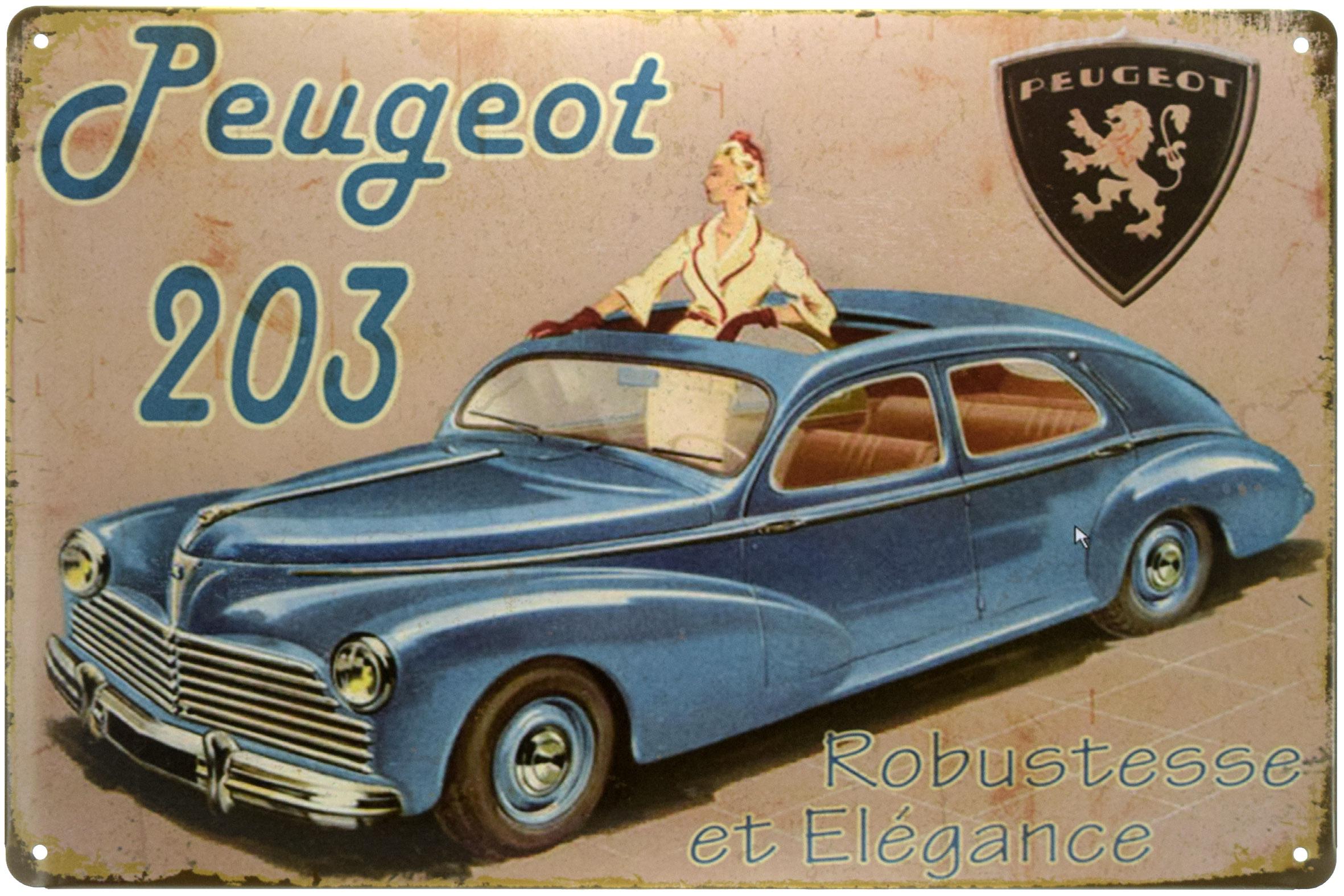 Табличка металлическая Peugeot 203 Надёжность И Элегантность 20x30 см