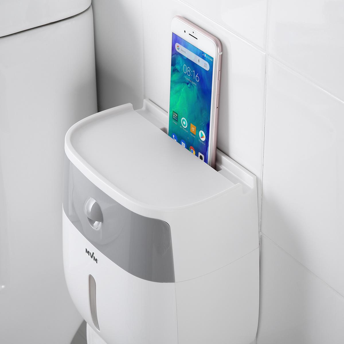 Держатель для туалетной бумаги MVM BP-16 white/gray с крышкой Серый (211142) - фото 8