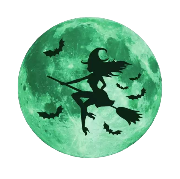 Наклейки на Хэллоуин фосфорные Ведьма 30 см Салатовый (8018)