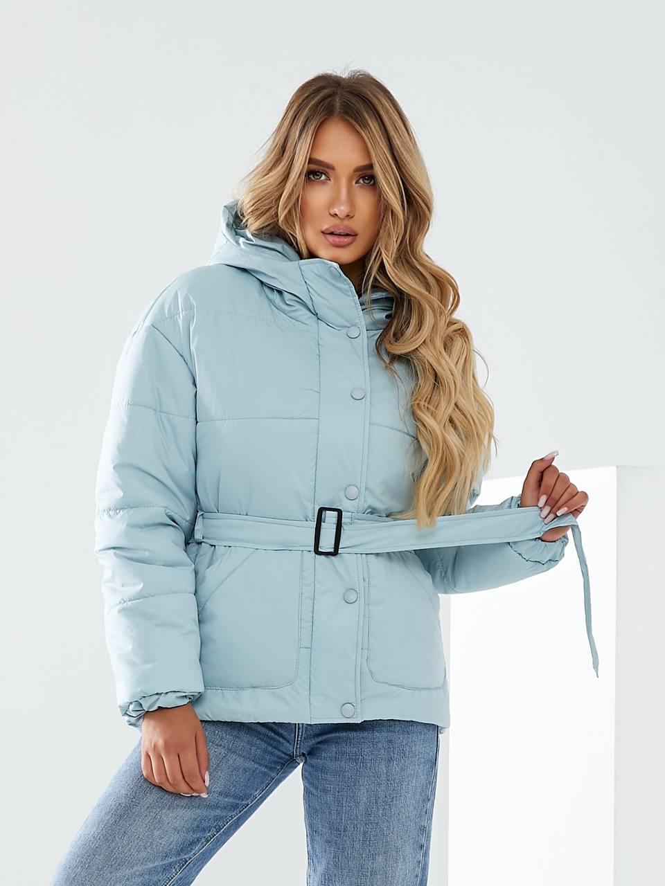 Куртка утепленная Khan короткая с поясом р. 42 Голубой гортензиевый (Kh332)