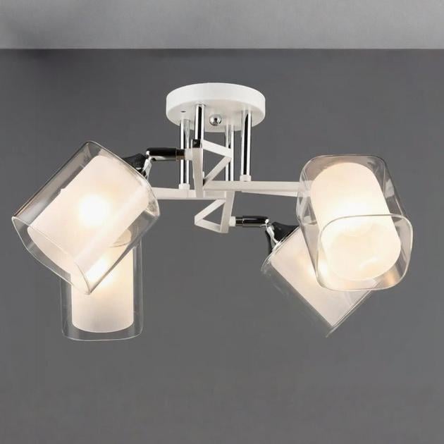 Люстра потолочная Sirius B N6652/4 WT+CR на четыре двойных плафона под лампу Е27 IP20 Белый/Хром (00000139820)