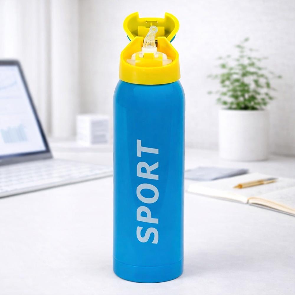 Термос спортивный 124703 500 мл из нержавеющей стали с трубочкой для питья и шнурком Голубой