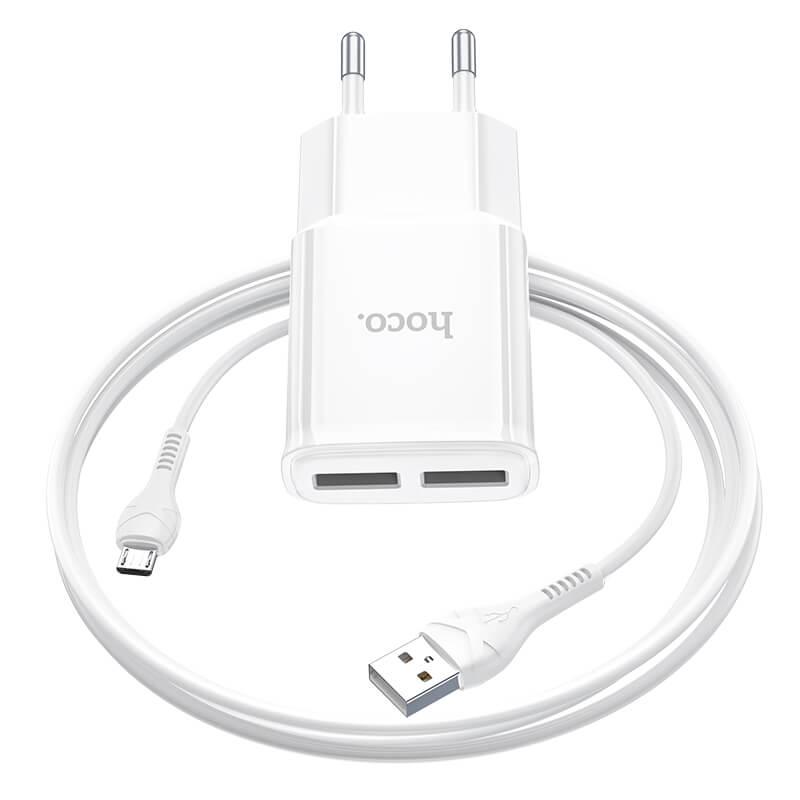 Адаптер сетевой Hoco Micro USB Cable Star round dual Port charger set C88A 2USB 2,4 A White (574098) - фото 2