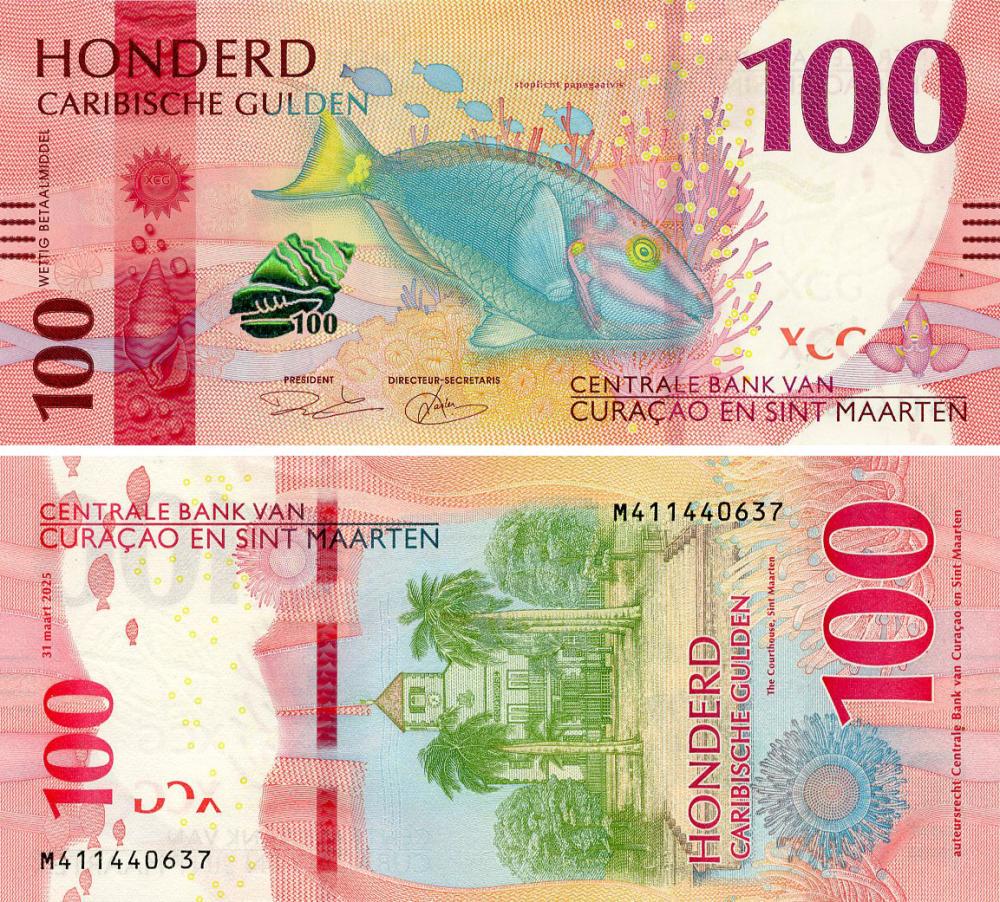 Коллекционная банкнота Кюрасао и Синт-Мартен 100 гульденов 2025 UNC Рыба-попугай (P4) Коллекционная банкнота Кюрасао и Синт-Мартен 100 гульденов 2025 UNC Рыба-попугай (P4)
