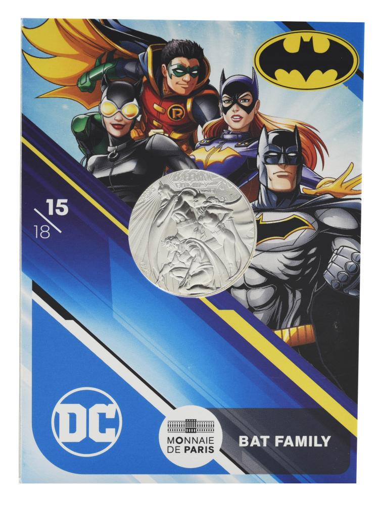 Коллекционная монета Франция 10 евро 2025 серебро UNC Комиксы DC-15/18-Bat family-Семья Бэтмена (М24215)