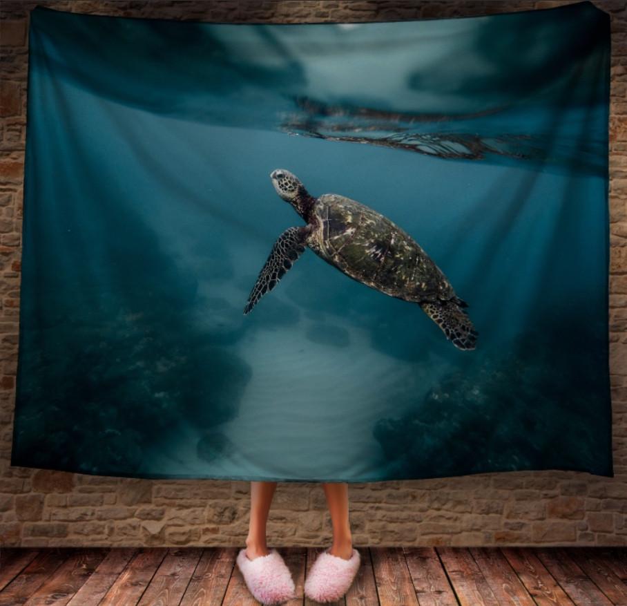 Плед з 3D принтом Самотня черепаха в океані 150x200 см (epi_0474)