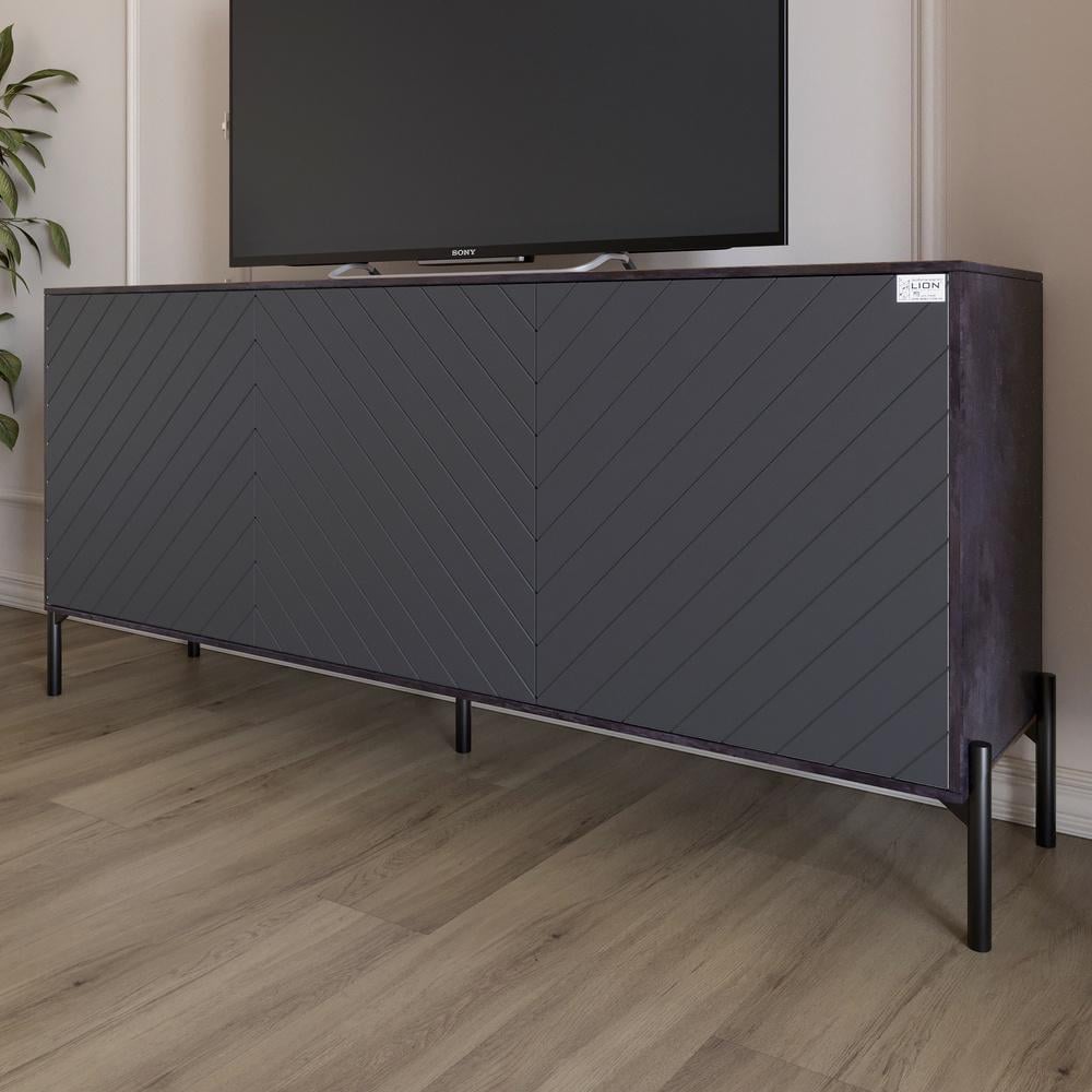 Тумба под телевизор Lion Амарант с черными металлическими ножками 168x40x76,5 см Бетон темный/графитовый (000-000-2364)
