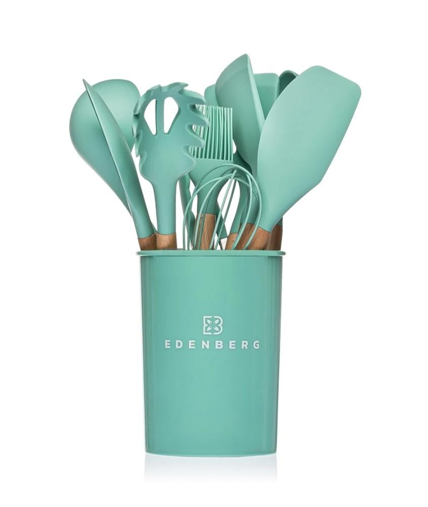 Набор кухонных силиконовых принадлежностей Edenberg EB-3610 12 термостойких предметов с деревянными ручками Бирюзовый (23691399)