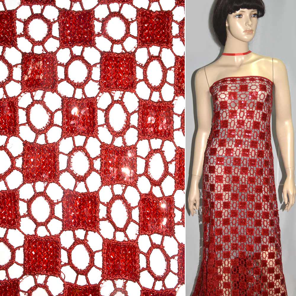 Тканина мереживне полотно з паєтками ширина 120 см Червоний (12312.002) - фото 2 Тканина мереживне полотно з паєтками ширина 120 см Червоний (12312.002) - фото 2