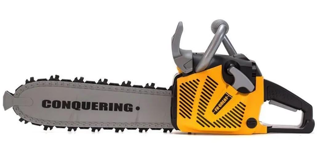 Детская игровая бензопила Power Tools T001 на батарейках со звуком автоматического вращения пыльцевой цепи Желтый (2577385262)