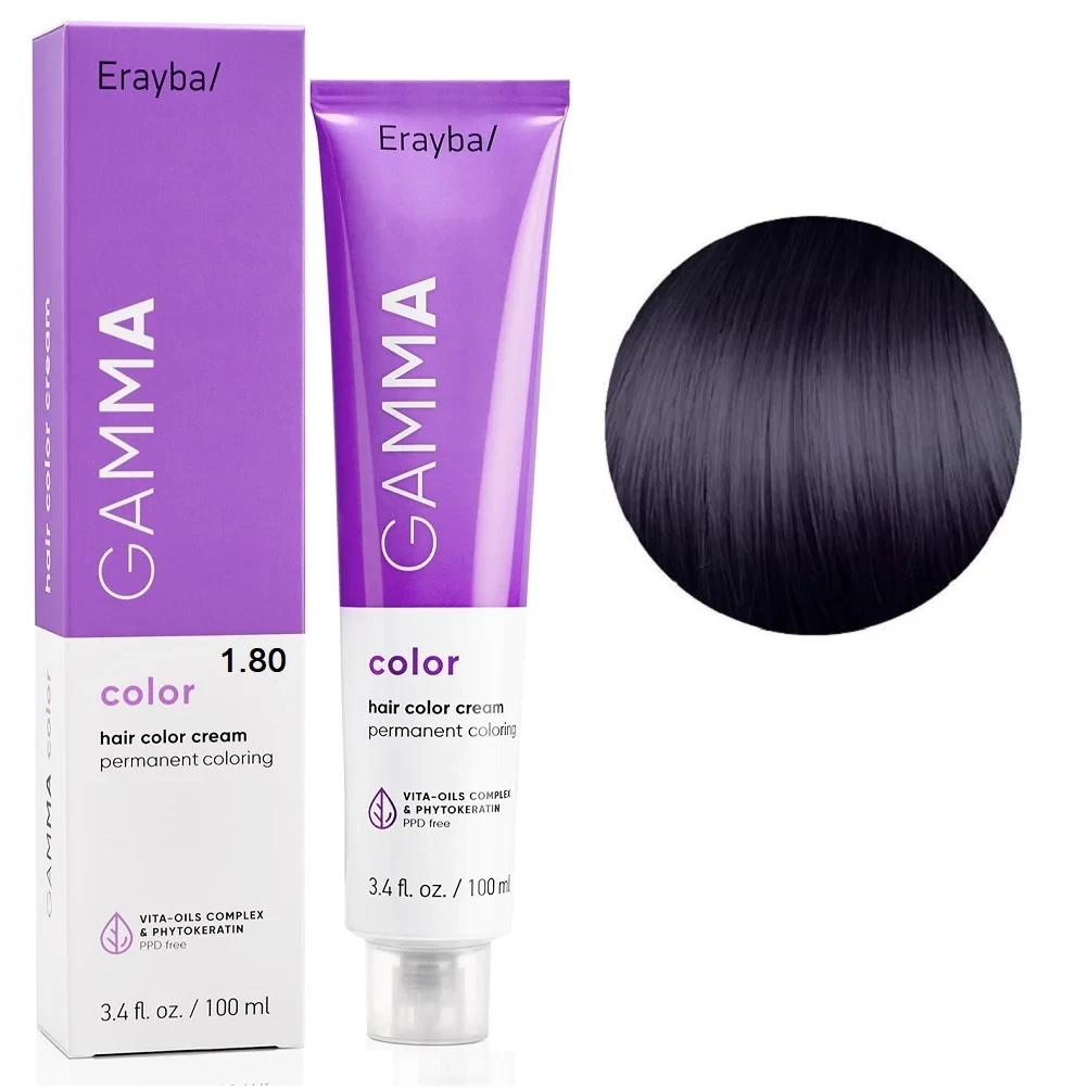 Краска для волос перманентная Erayba Gamma Color Cream 1/80 Черно-фиолетовый 100 мл