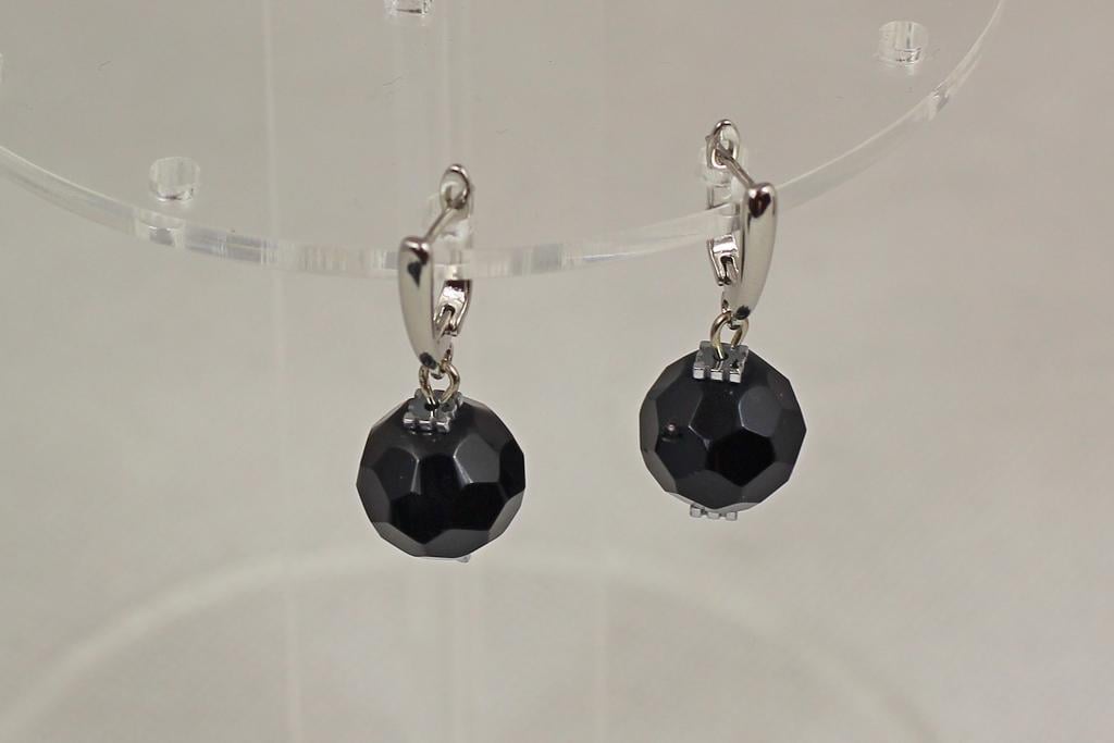 Серьги подвески черный агат граненый 3,5 см Серебристый (31106997)