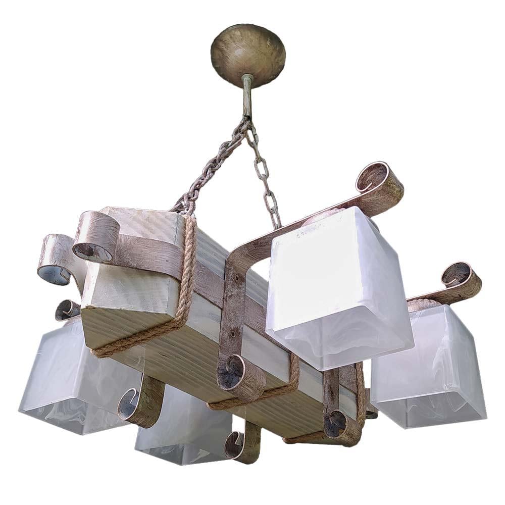 Люстра подвесная деревянная Lighthouse LPR-20104/4P Белый/Коричневый (112230)