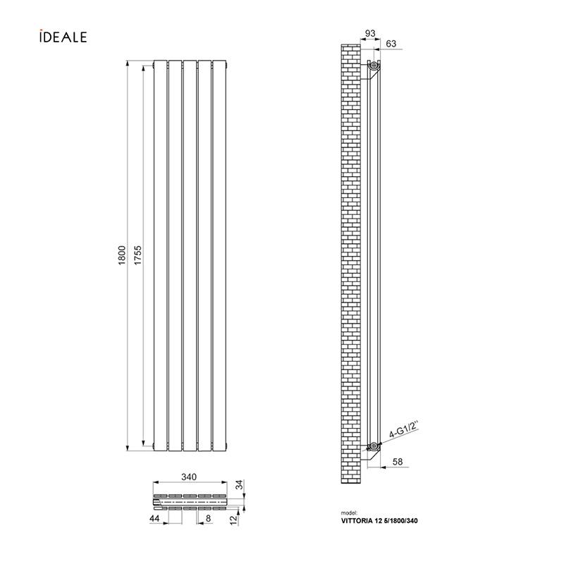 Радіатор дизайнерський Ideale Vittoria 12 5/1800/340 Чорний (ТU-18844) - фото 3