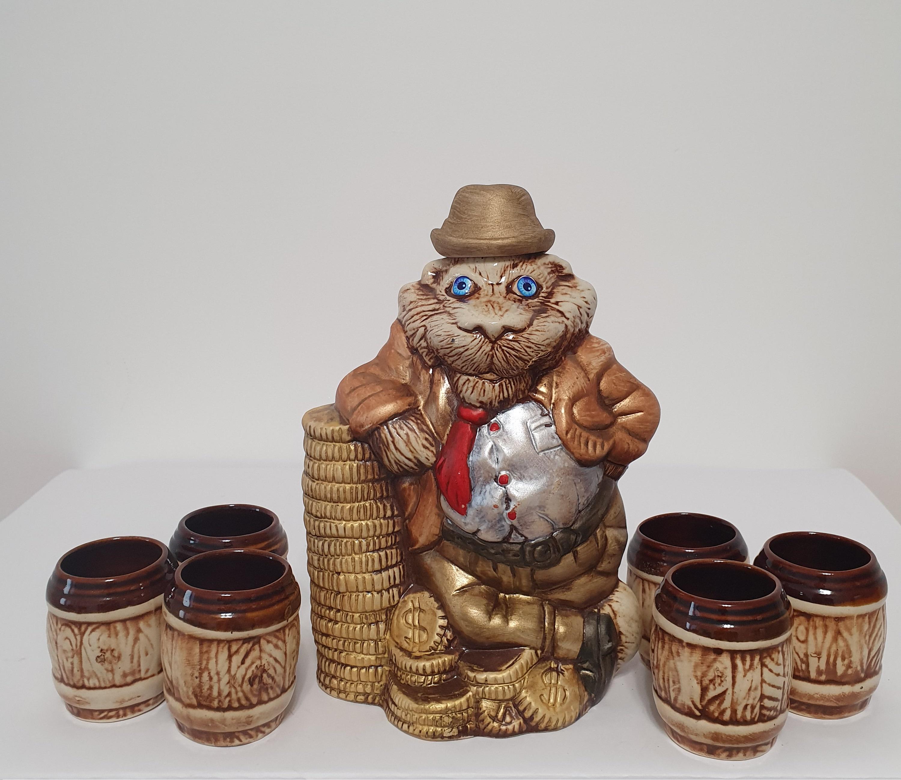 Подарочный набор для алкоголя штоф с рюмками Тигр керамика (3235)