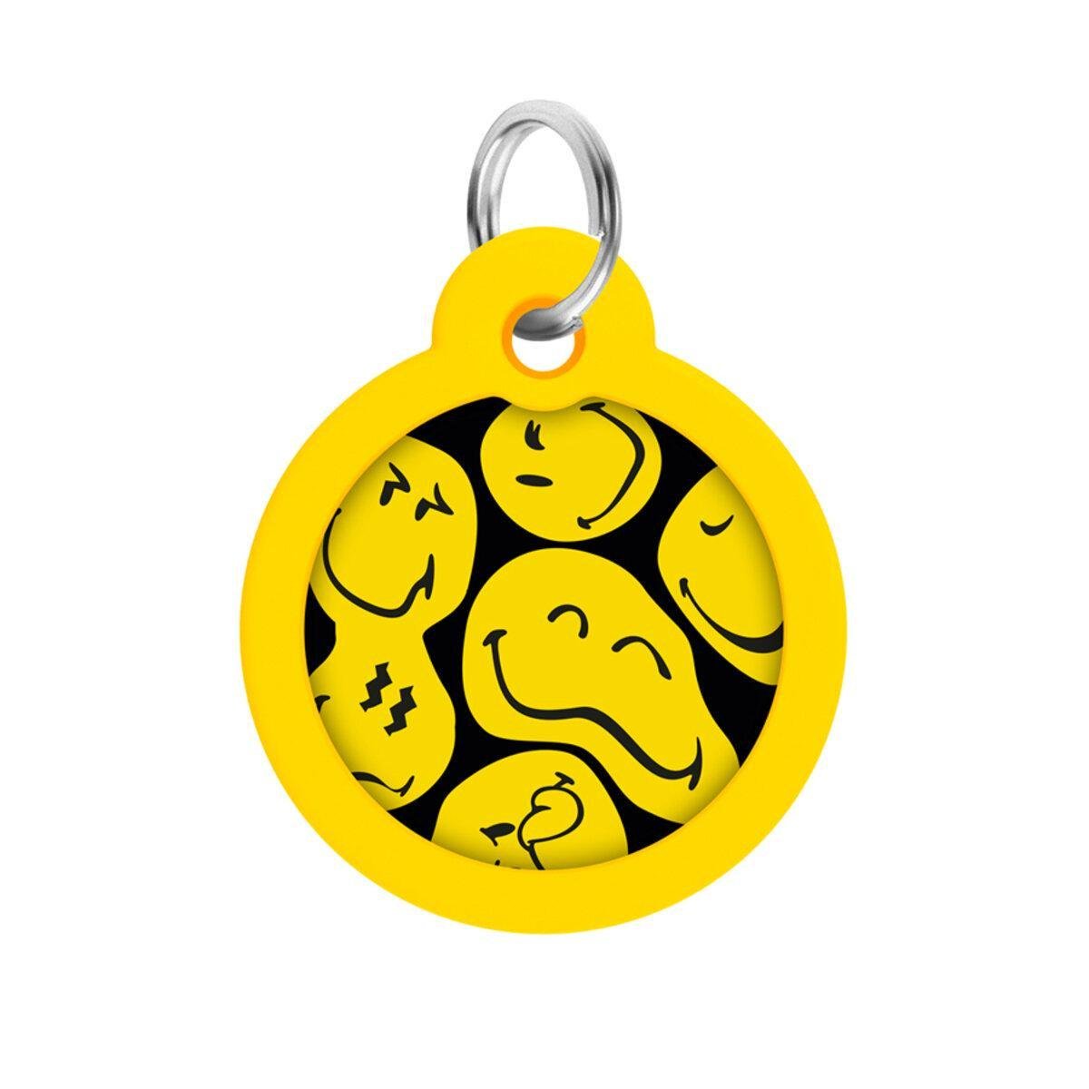 Адресник для собак/котов металлический Waudog Smart ID Смайлики с QR-паспортом круг 30 мм Черный (230-0181 Col)