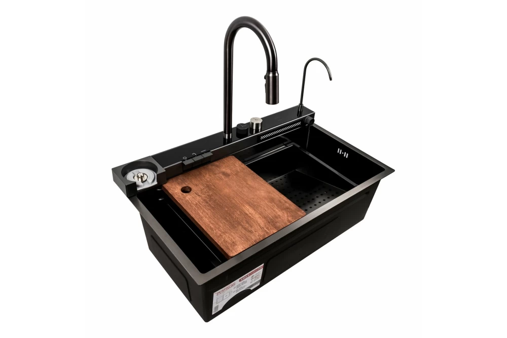 Мойка для кухни Platinum Handmade PVD Водопад D 75х45 см Черный (374775)