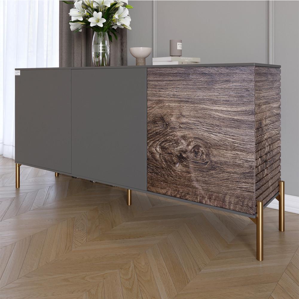 Комод закрытый в гостиную на золотых металлических ножках Lion Грей 154x38x76,5 см Антрацит/Дерево (Lion-041833)