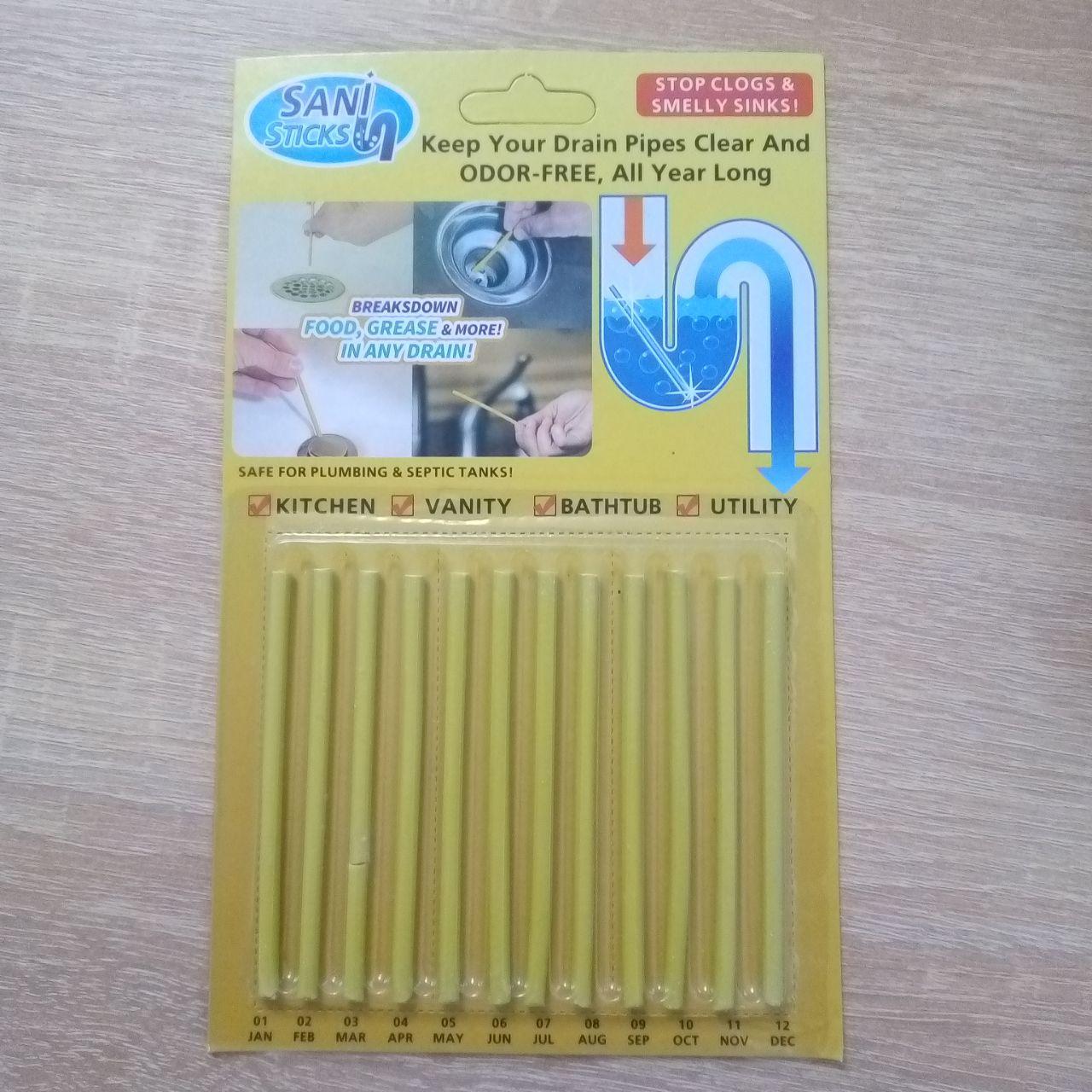 Палички для усунення засмічень у раковині та ванній Sani Sticks 12 шт.